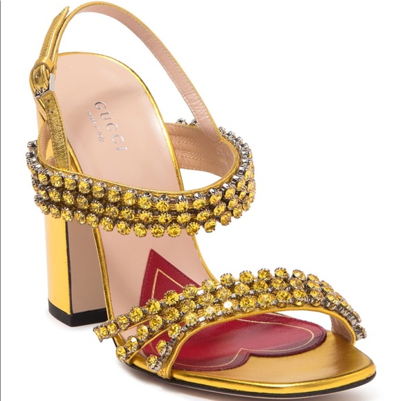 Gucci Bertie Metallic Gold leather sandal size 35